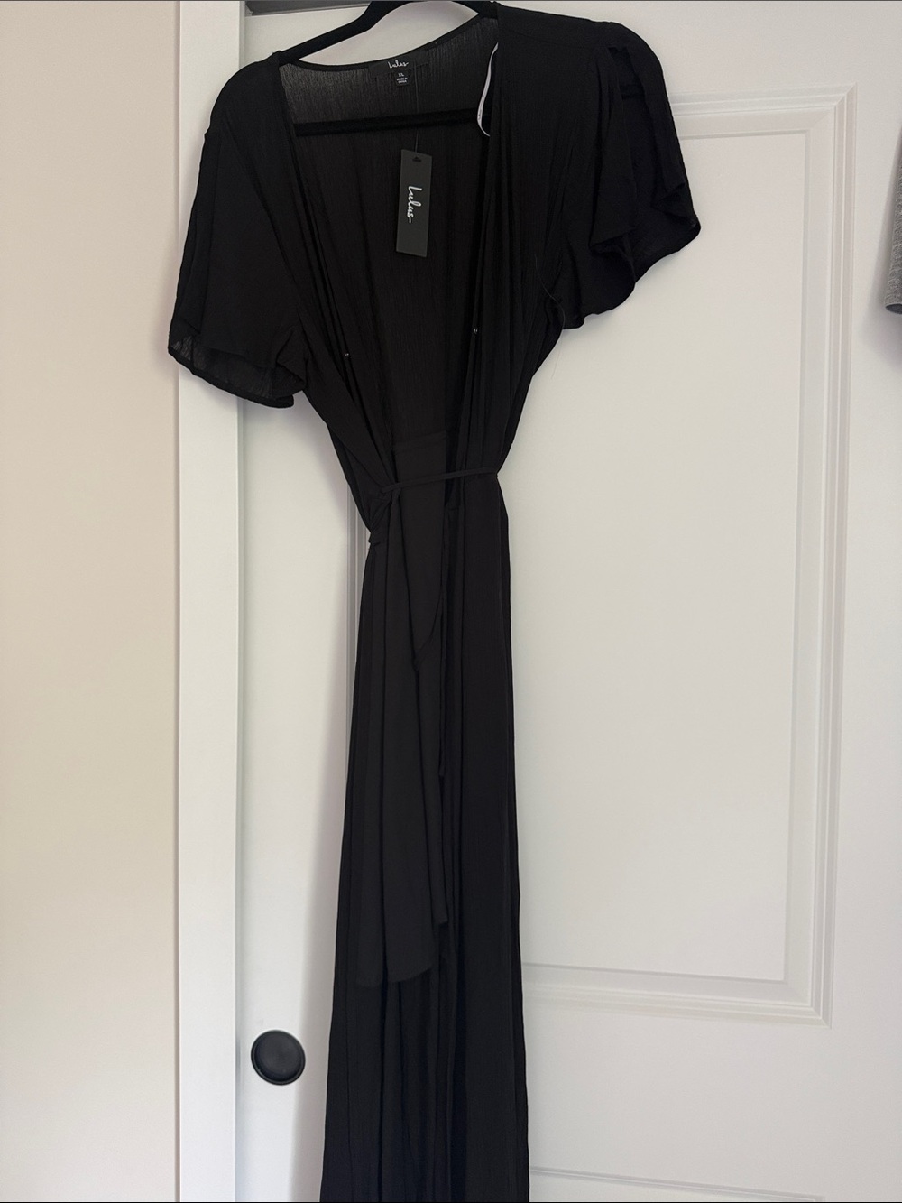 Lulu's Black Flutter Sleeve Maxi Wrap Dress